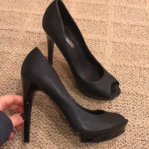 BCBGMaxAzria black peep toe pumps